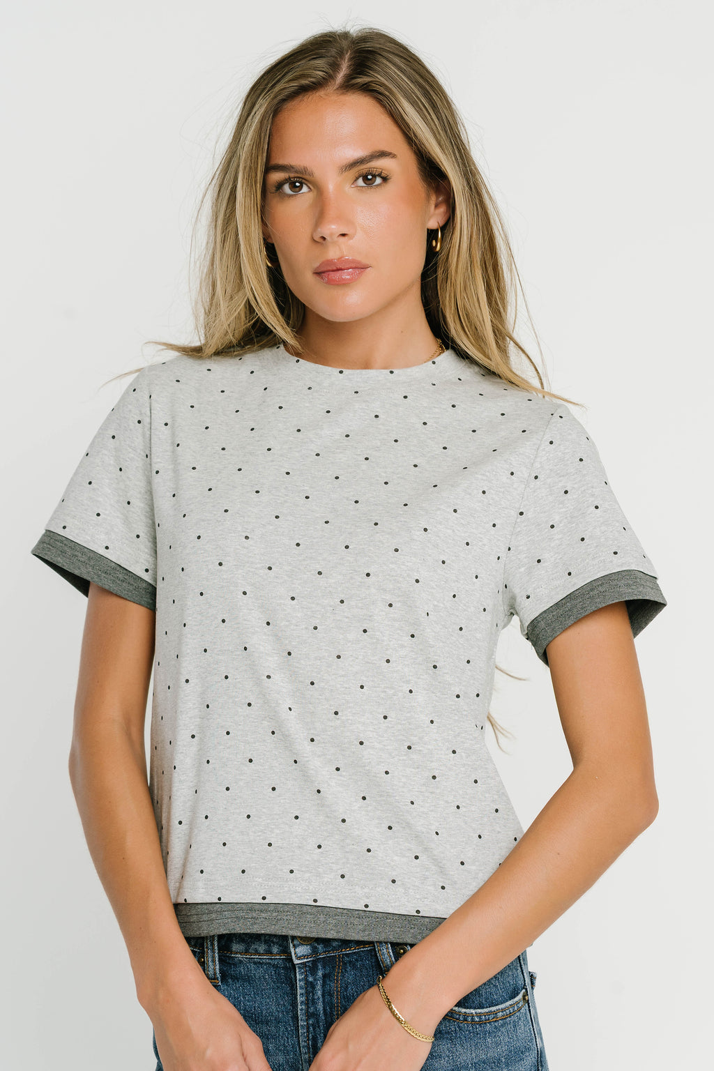 Eve Layered Polka Dot Top in Heather Grey