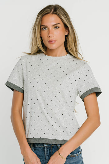 Eve Layered Polka Dot Top in Heather Grey