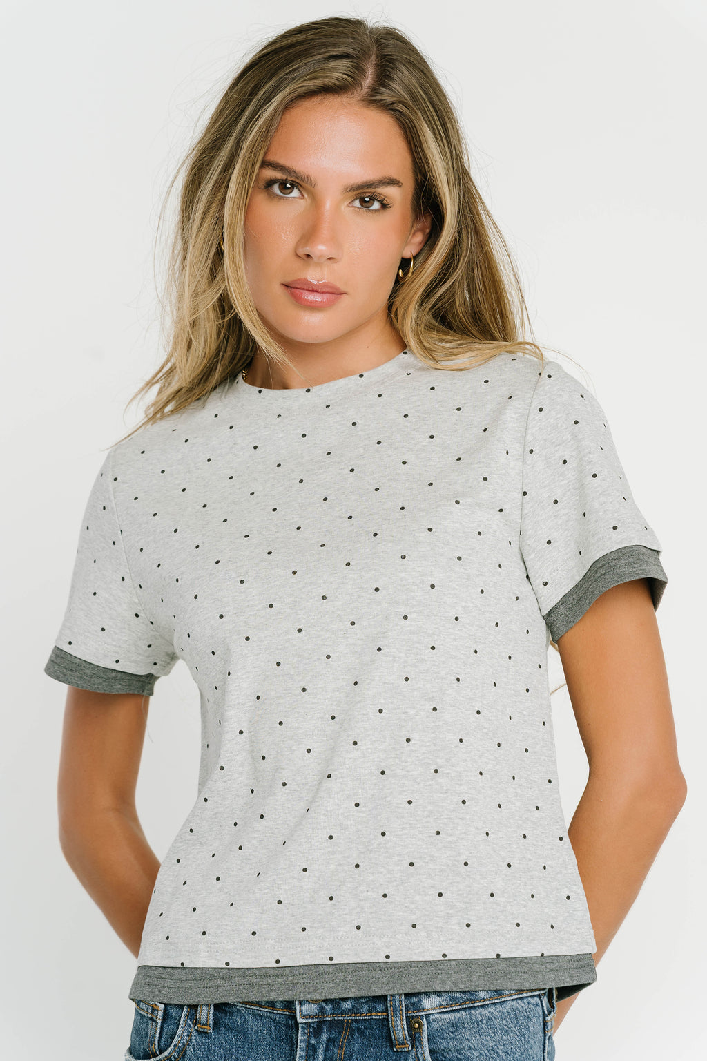 Eve Layered Polka Dot Top in Heather Grey