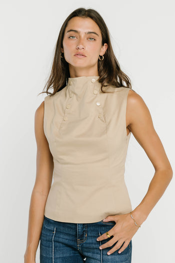 Kaia Mock Neck Tank in Tan