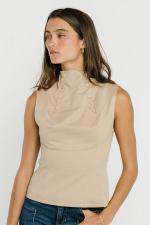 Kaia Mock Neck Tank in Tan