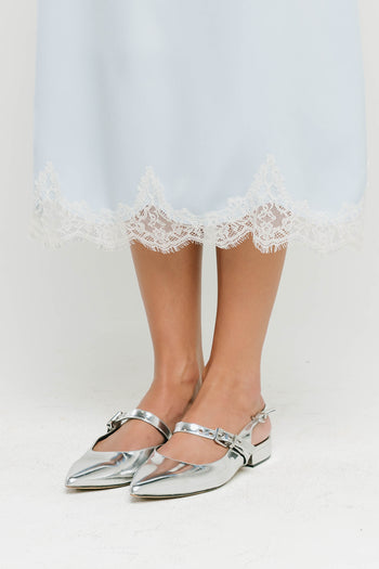 Cleo Lace Trim Midi Skirt in Blue