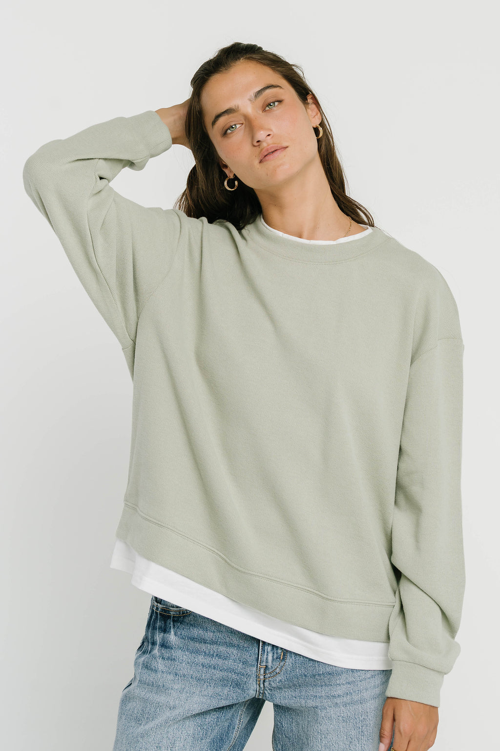 Ava Double Layer Crewneck in Sage