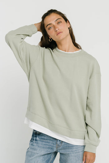 Ava Double Layer Crewneck in Sage