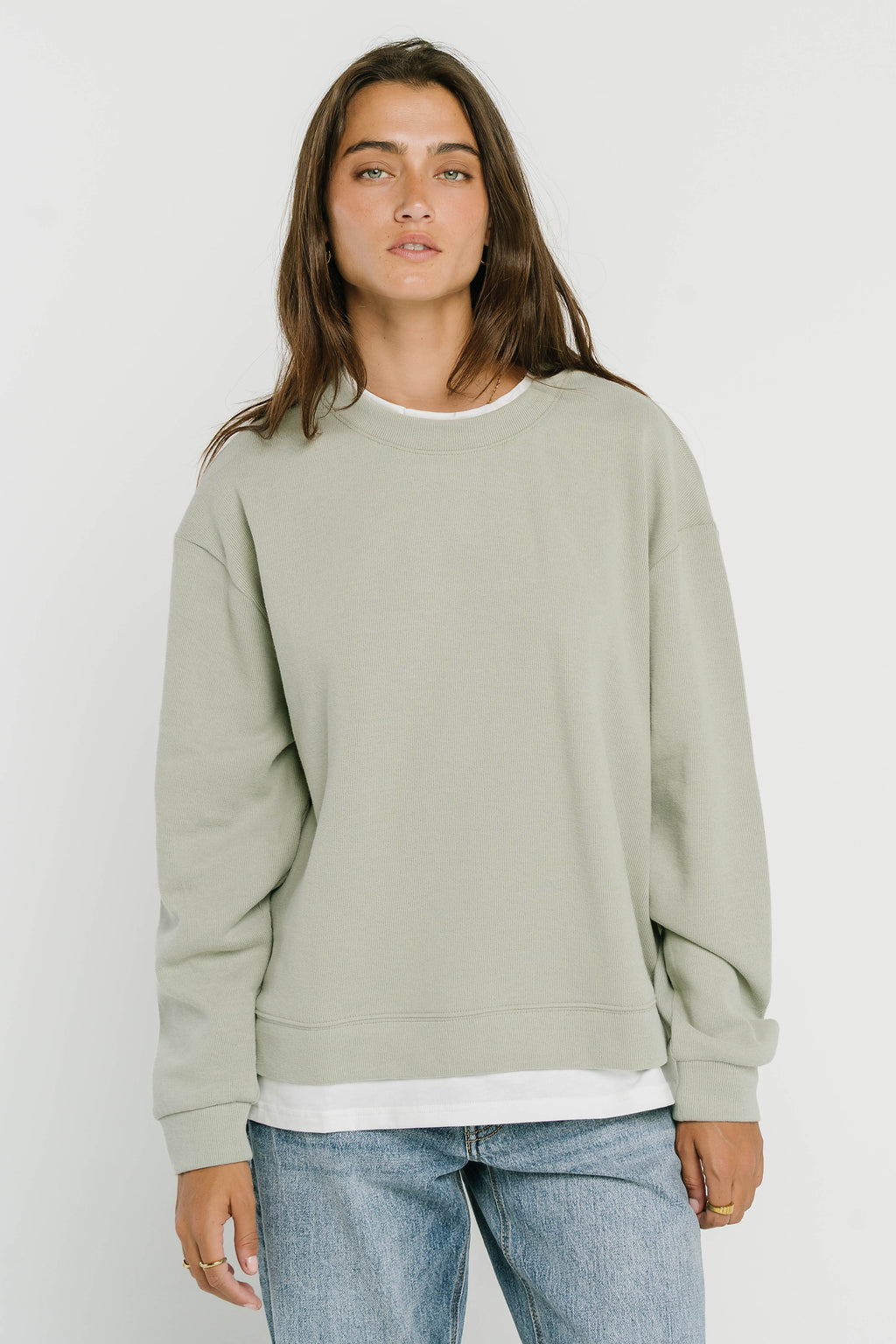 Ava Double Layer Crewneck in Sage