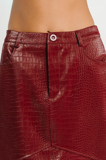 Walter Vegan Leather Midi Skirt in Wine