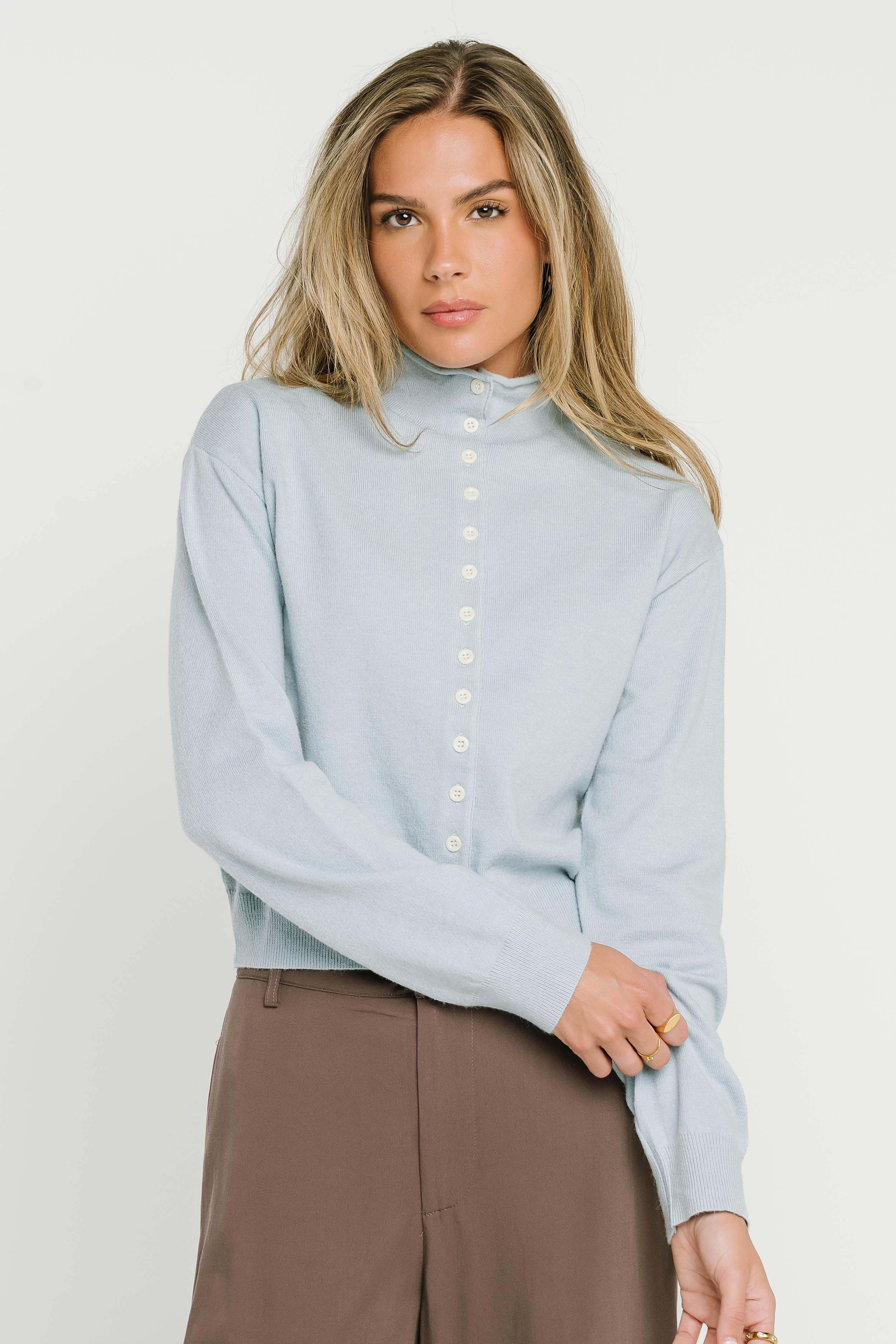 Maya Button Up Sweater in Blue