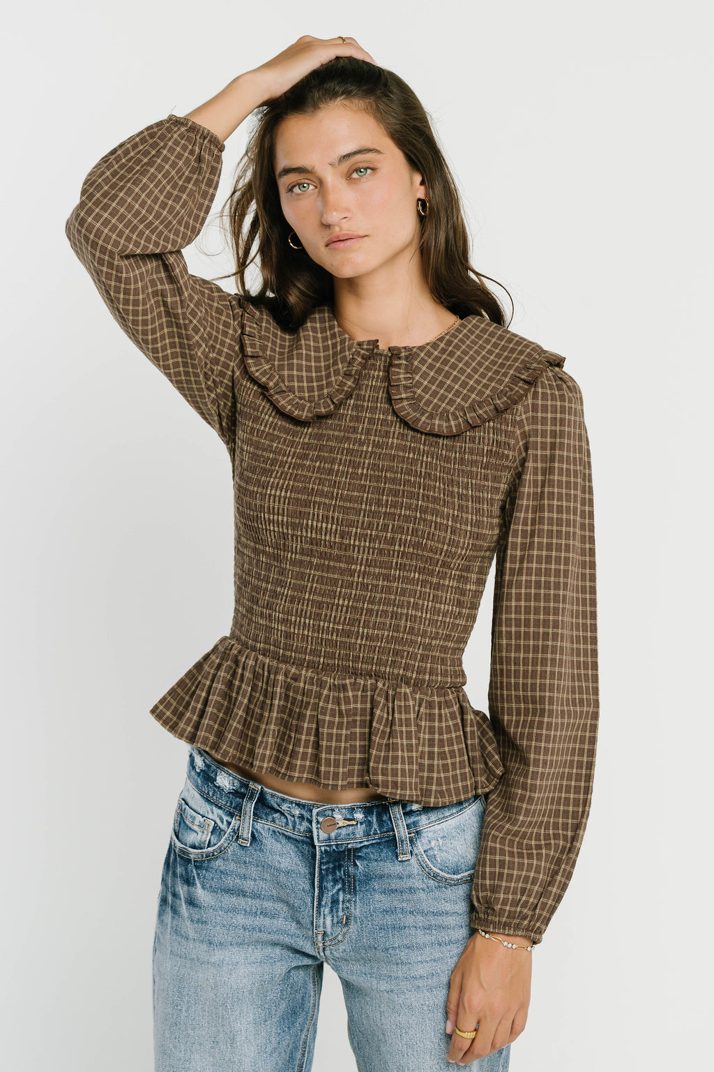 Kristy Smocked Blouse in Brown