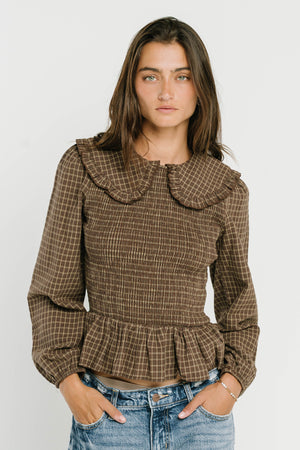Kristy Smocked Blouse in Brown