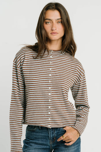 Julianne Striped Cardigan in Brown