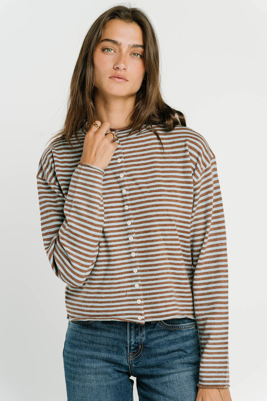 Julianne Striped Cardigan in Brown