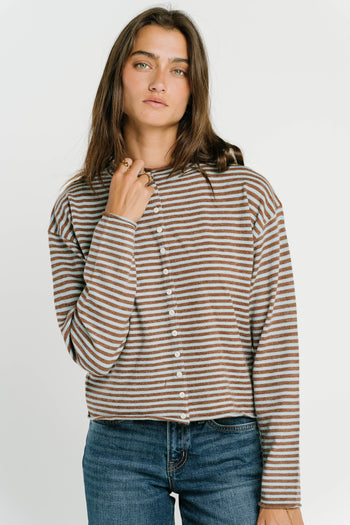 Julianne Striped Cardigan in Brown