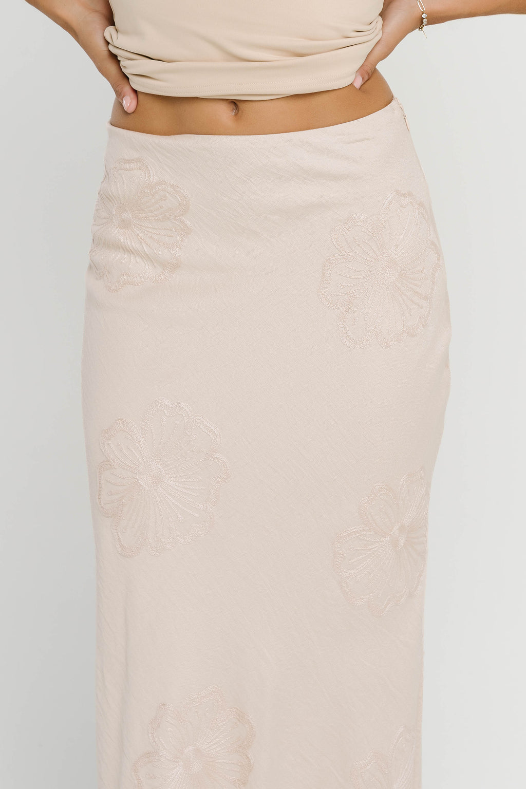 Jayda Embroidered Maxi Skirt in Natural
