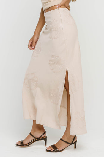 Jayda Embroidered Maxi Skirt in Natural