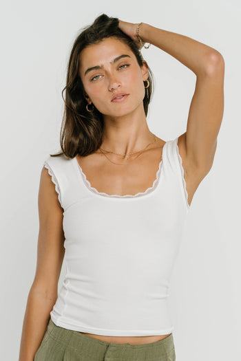 Sawyer Lace Trim Tank Top in White