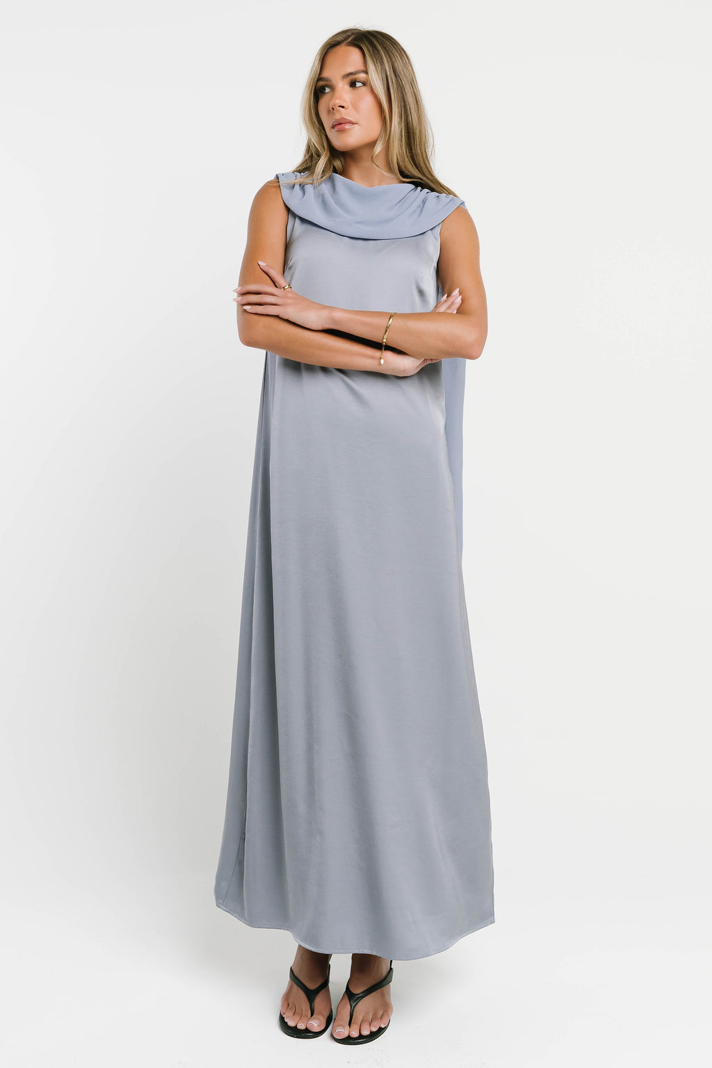 Lauren Satin Maxi Dress in Blue