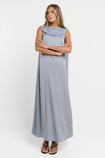 Lauren Satin Maxi Dress in Blue