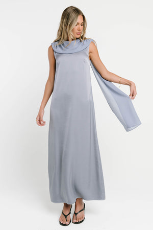 Lauren Satin Maxi Dress in Blue