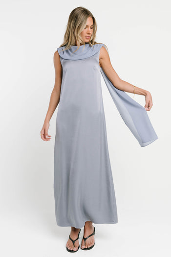 Lauren Satin Maxi Dress in Blue