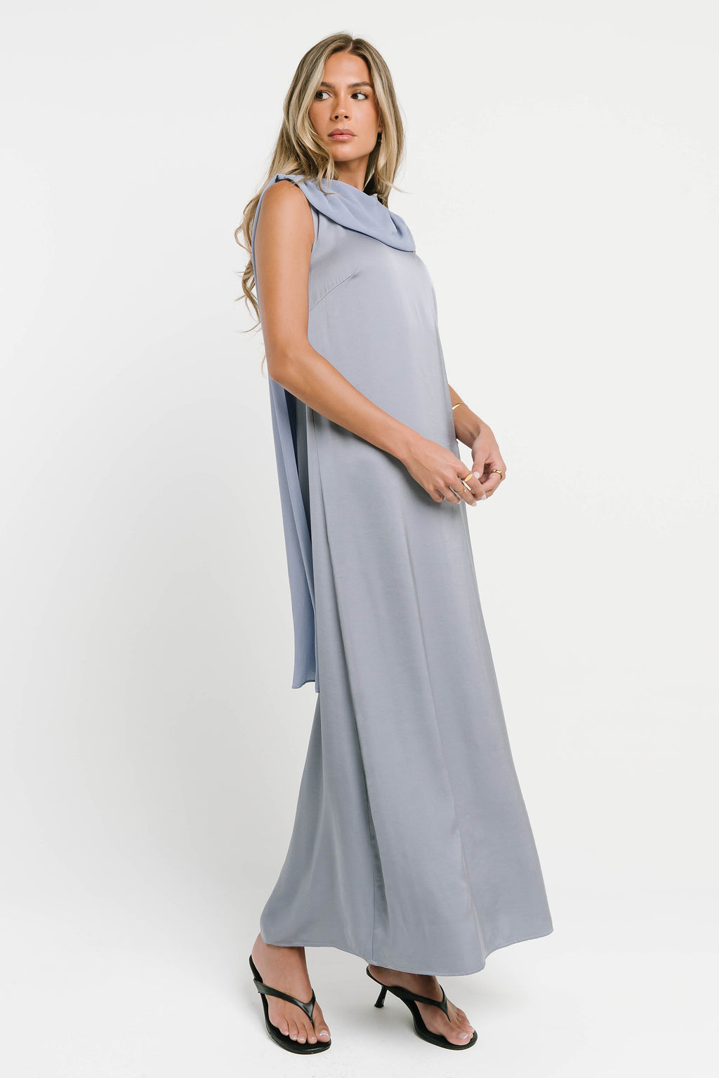 Lauren Satin Maxi Dress in Blue