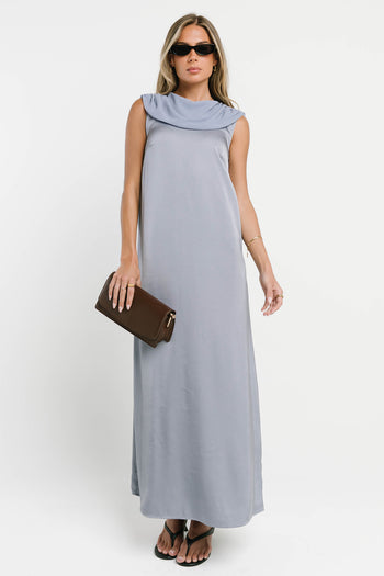 Lauren Satin Maxi Dress in Blue
