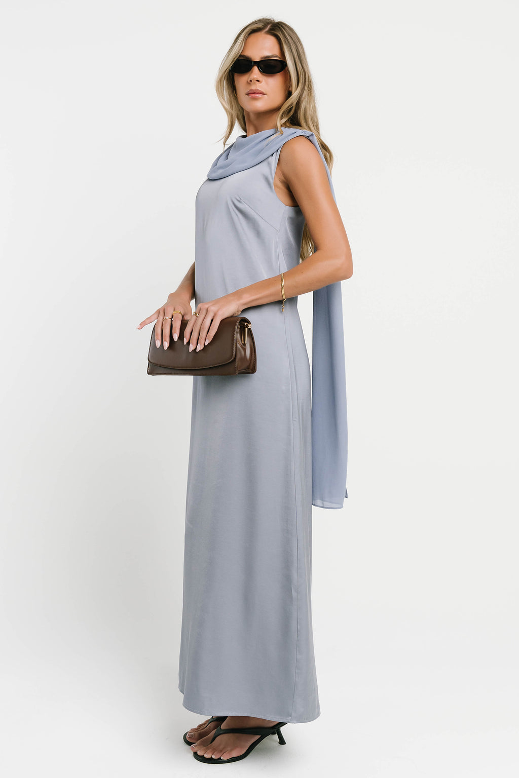 Lauren Satin Maxi Dress in Blue