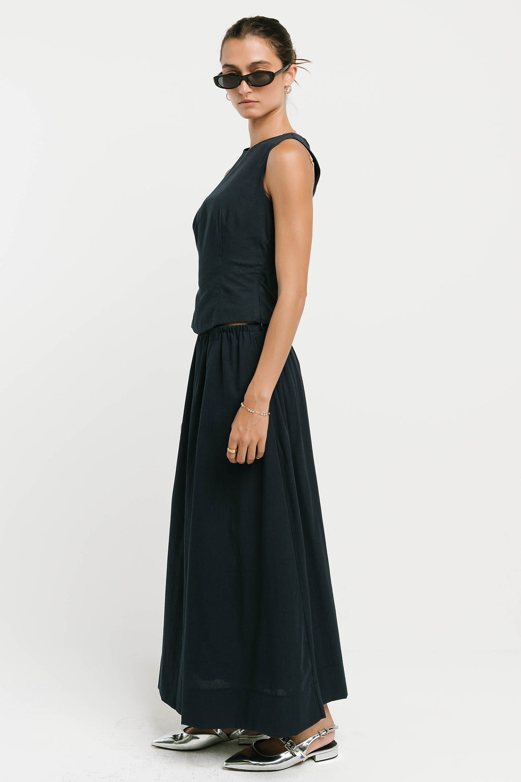 Laura Crinkle Tank in Navy