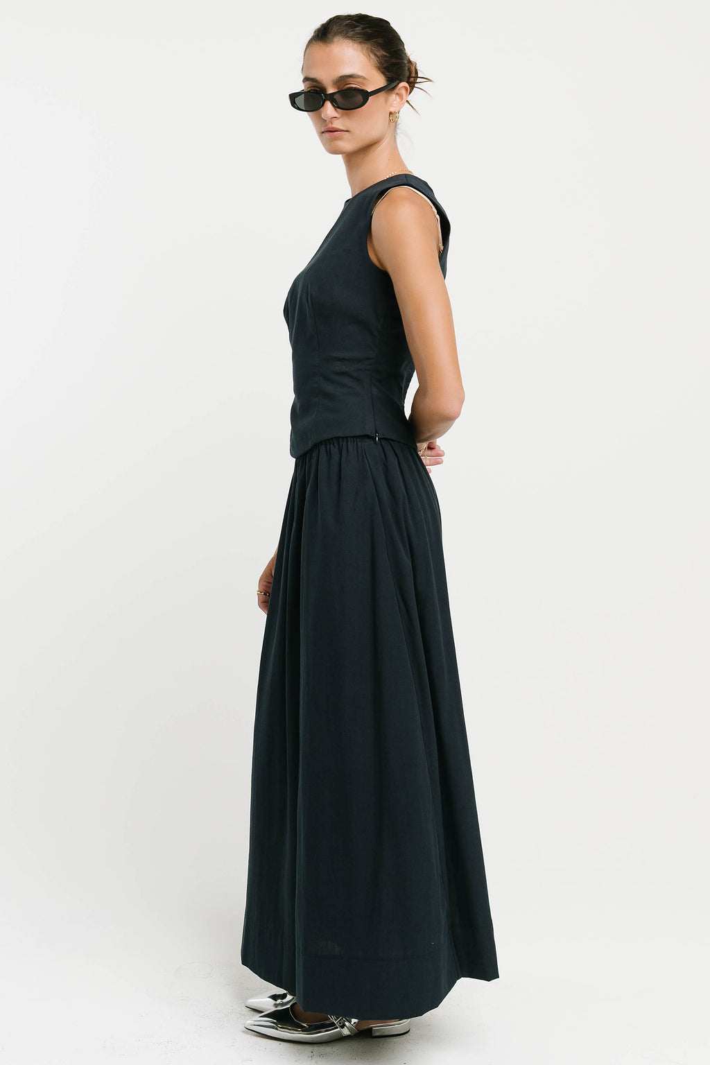 Laura Crinkle Tank in Navy