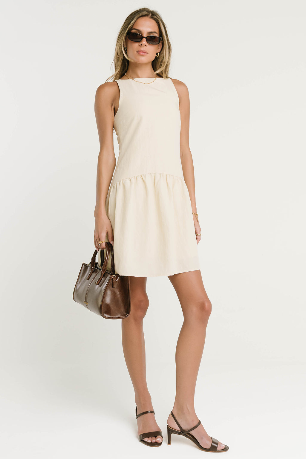 Jolena Drop Waist Mini Dress in Yellow