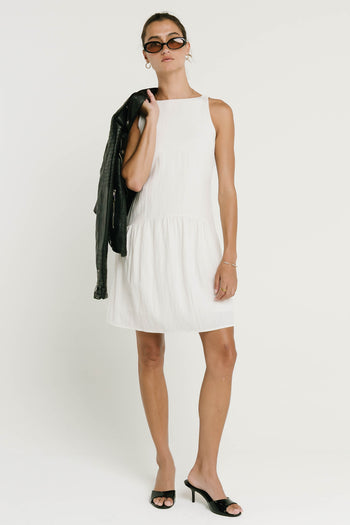Jolena Drop Waist Mini Dress in White