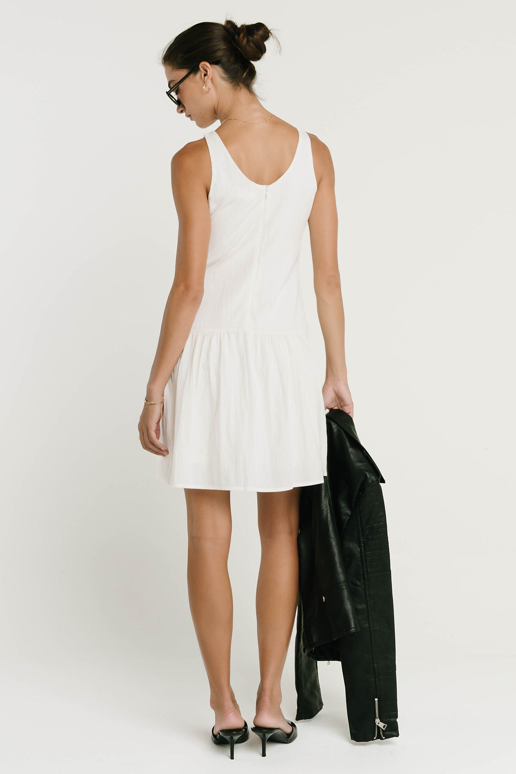 Jolena Drop Waist Mini Dress in White