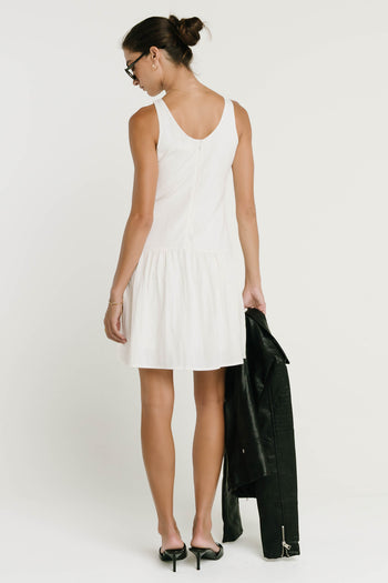 Jolena Drop Waist Mini Dress in White