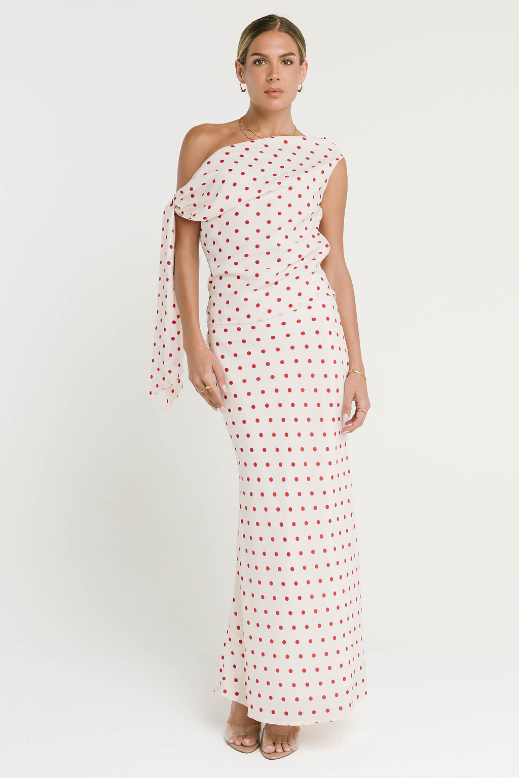 Haven Satin Polka Dot Skirt in Cream