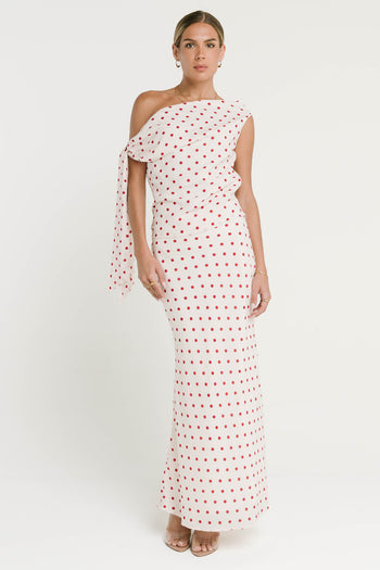 Haven Satin Polka Dot Skirt in Cream