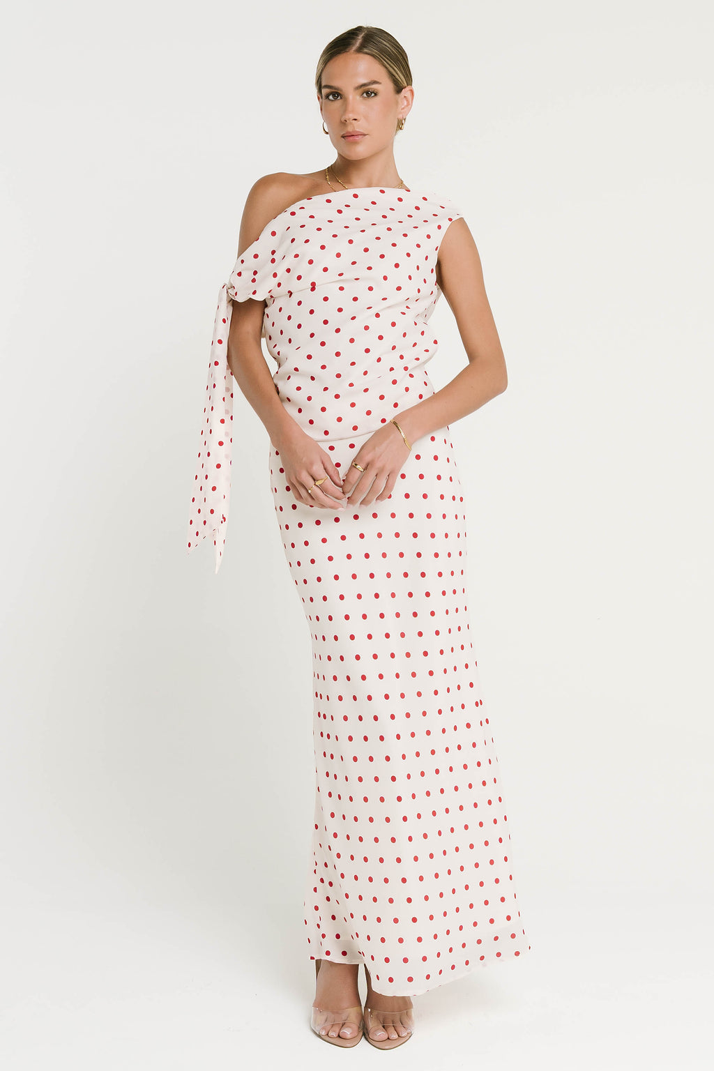 Haven Satin Polka Dot Skirt in Cream