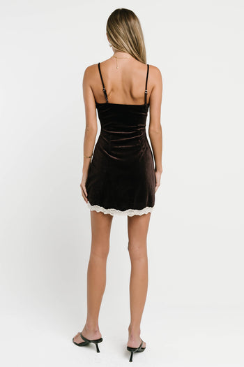 Jessie Lace Trim Velvet Mini Dress