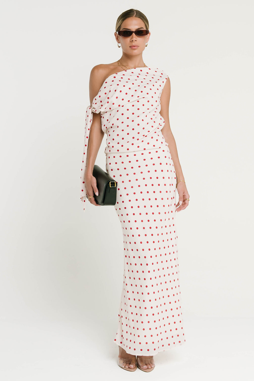 Haven Satin Polka Dot Skirt in Cream