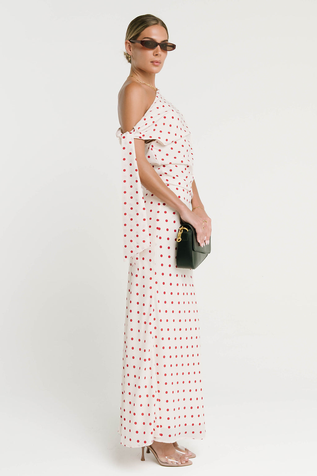 Haven Satin Polka Dot Skirt in Cream