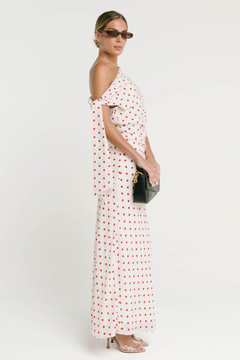 Haven Satin Polka Dot Skirt in Cream