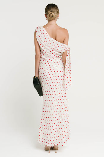 Haven Satin Polka Dot Skirt in Cream