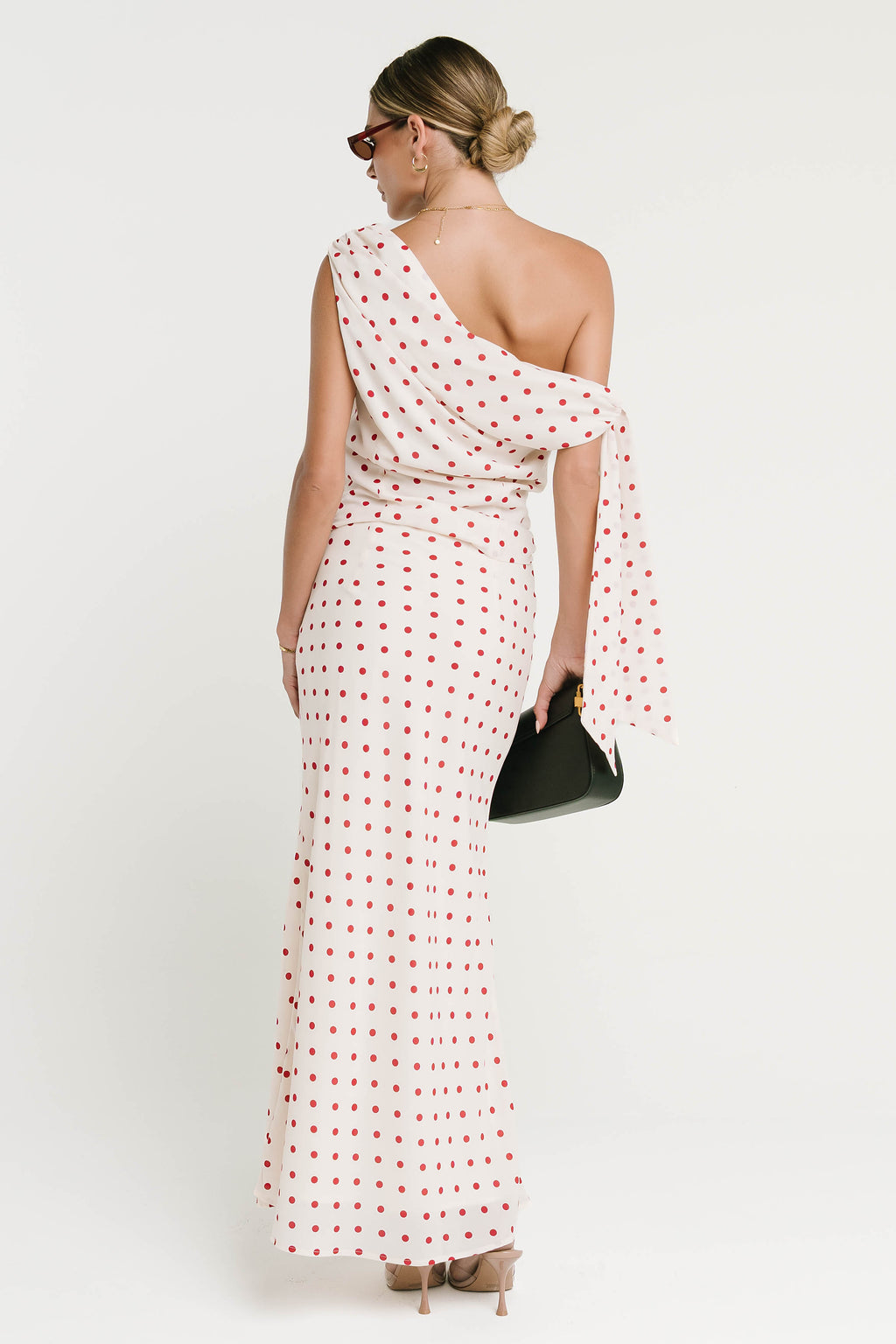 Haven Satin Polka Dot Skirt in Cream