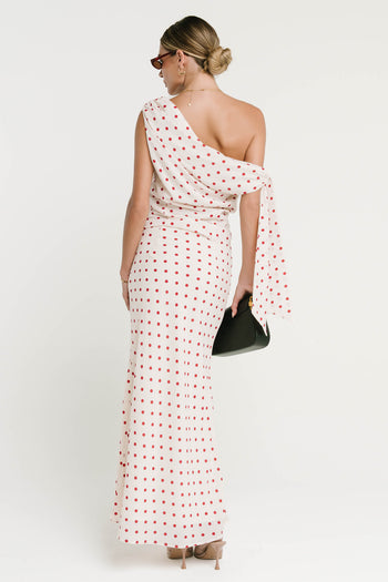 Haven Satin Polka Dot Skirt in Cream