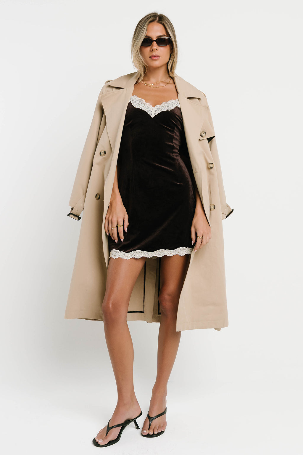 Jessie Lace Trim Velvet Mini Dress