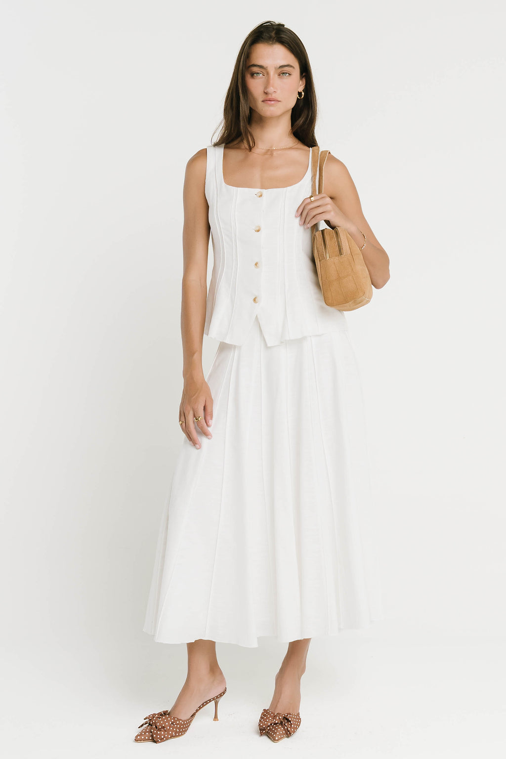 Cadence Pleated Midi Skirt in White