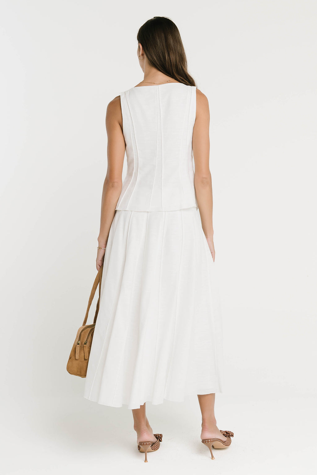 Cadence Pleated Midi Skirt in White