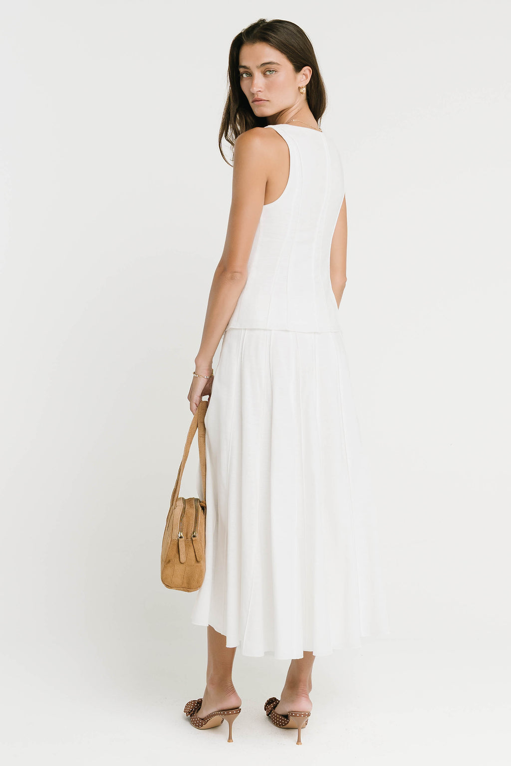 Cadence Pleated Midi Skirt in White