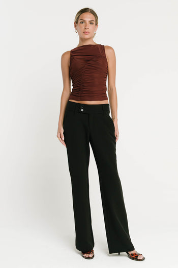 Melly Diagonal Ruched Top in Brown