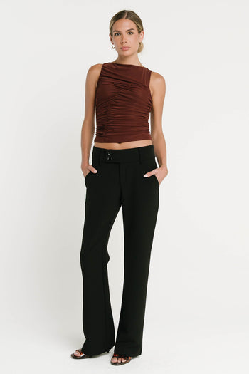 Melly Diagonal Ruched Top in Brown