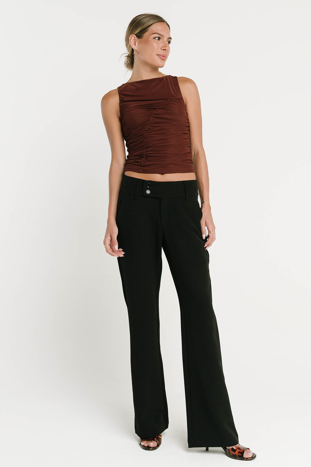 Melly Diagonal Ruched Top in Brown