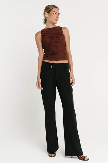 Melly Diagonal Ruched Top in Brown